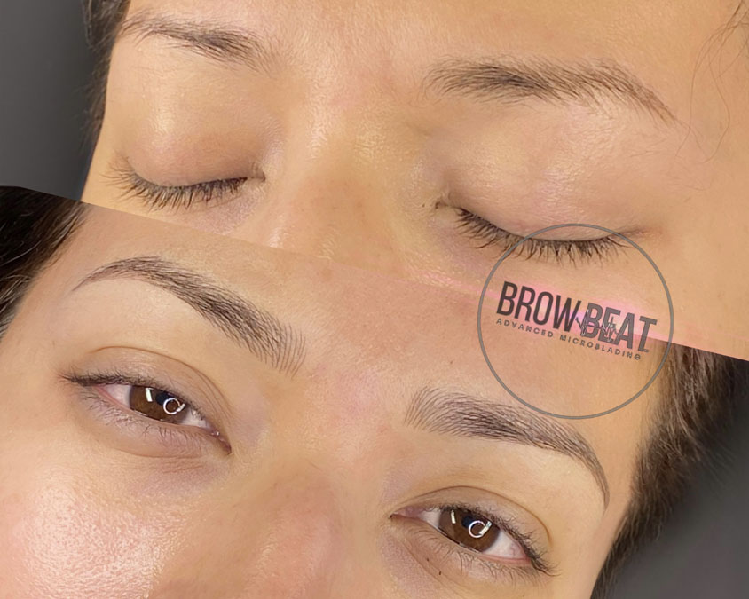 Full Brow Transformation at BrowBeat Studio Dallas Eyebrow transformation created with microblading at BrowBeat Studio Dallas