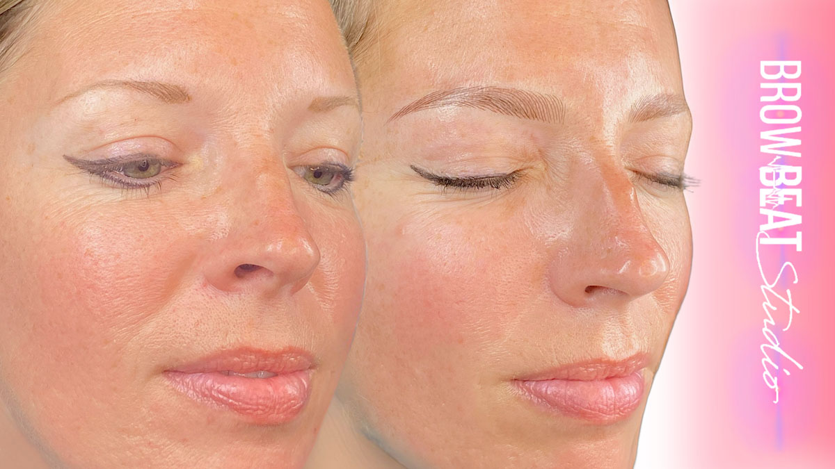Brunette woman with defined eyebrow tattoo results