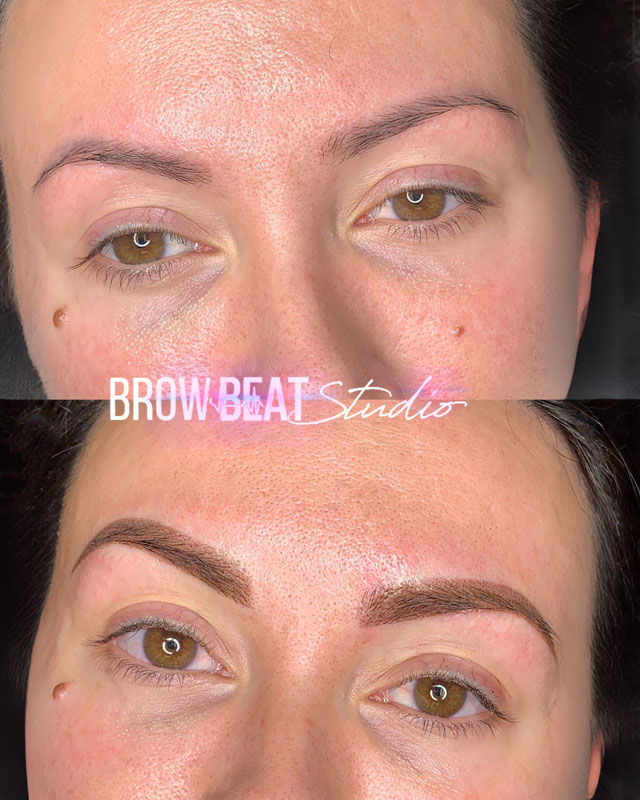 Brunette Powder Transformation Brunette brows powder brow before and after example