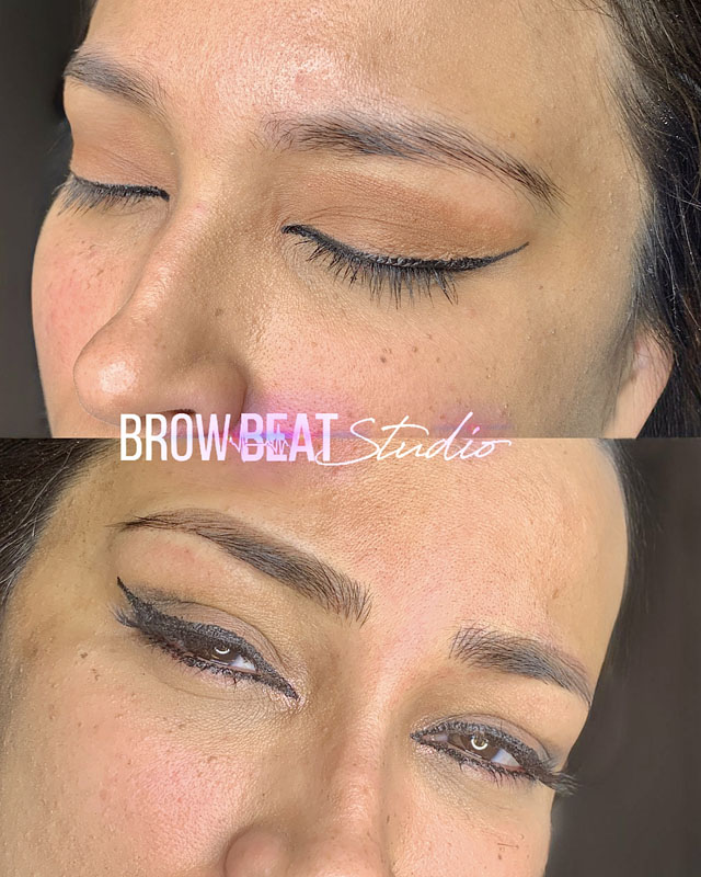Medium brown brows showing healing process after microblading