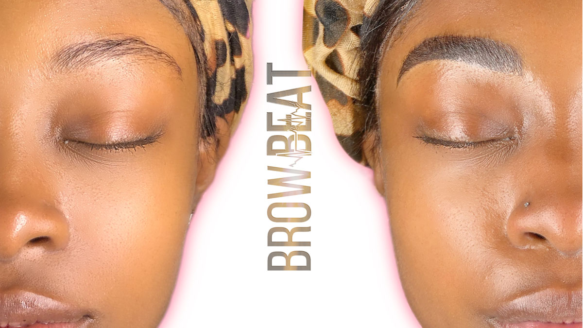 Hybrid brow treatment showing results on darker skin tone client