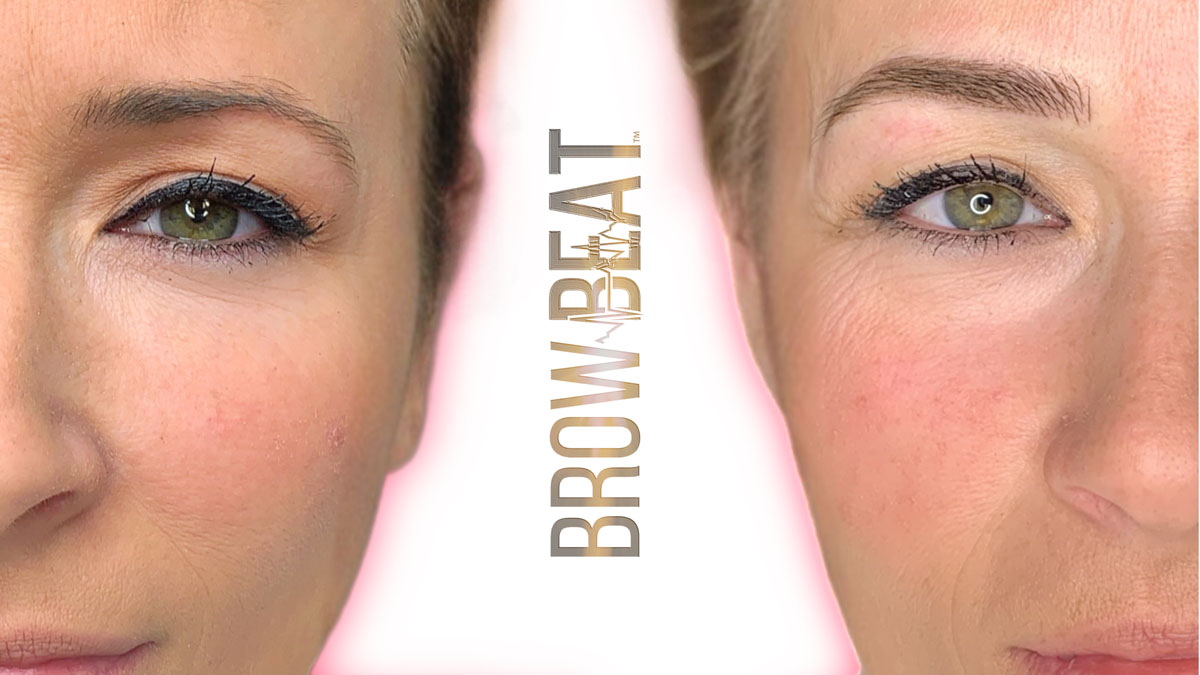 Eyebrows showing crisp microblading strokes blended with shading