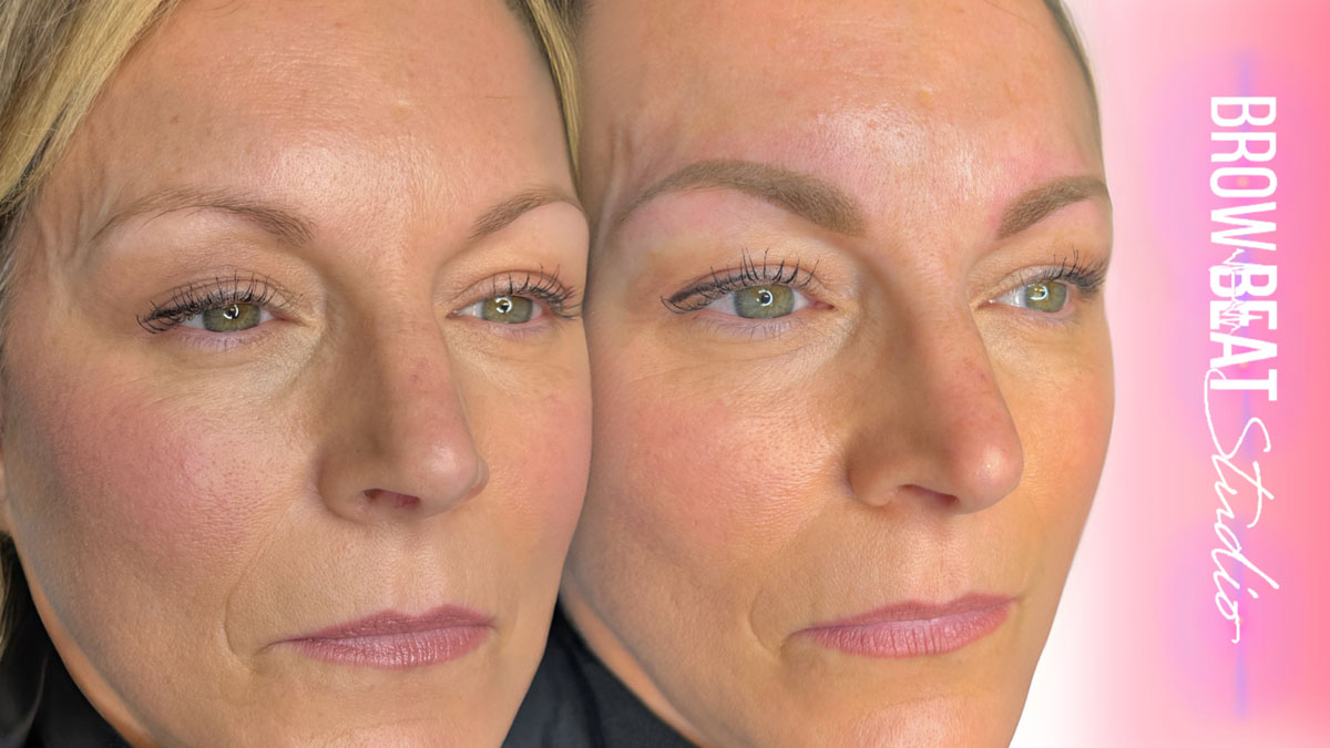 Blonde Ombré Comparison Side-by-side blonde ombré brows before and after comparison