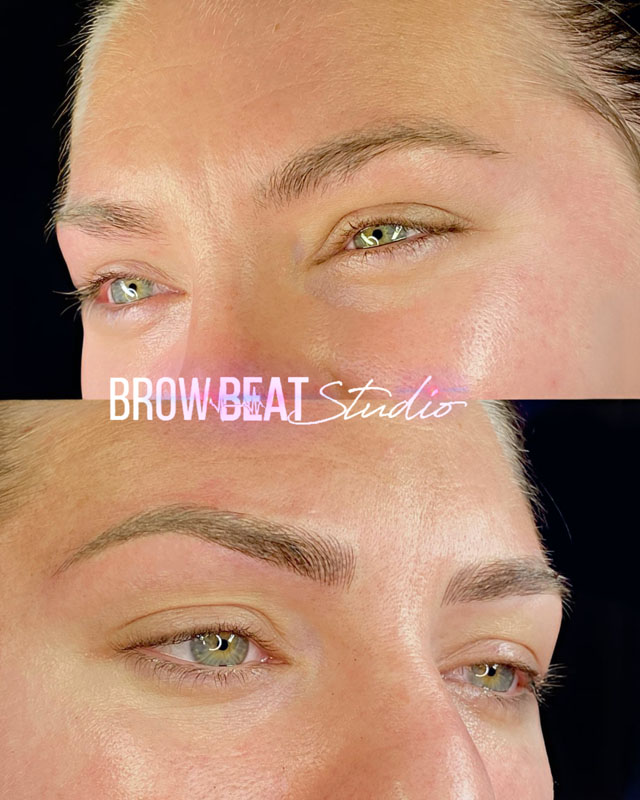 Microblading youthful brow results before and after Young client with microblading eyebrow tattoo results