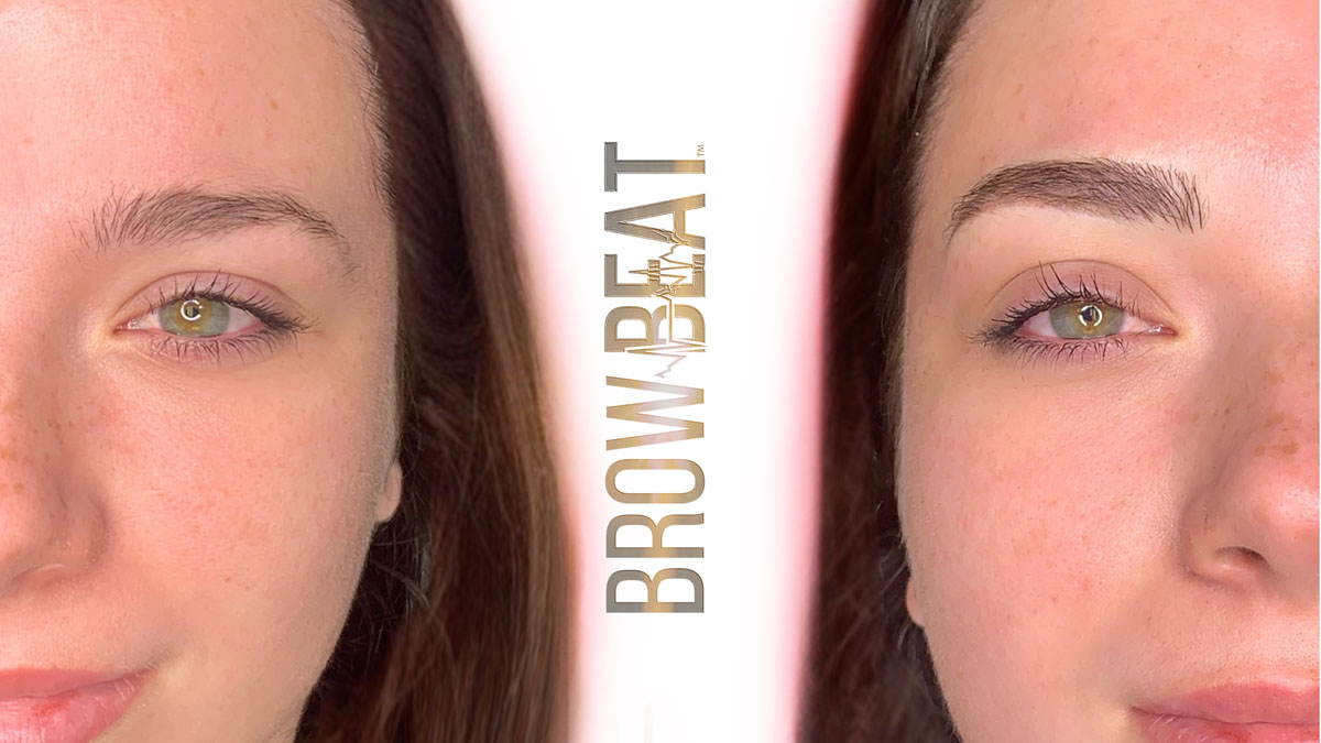 Eyebrow tattoo combining shading and microblading strokes