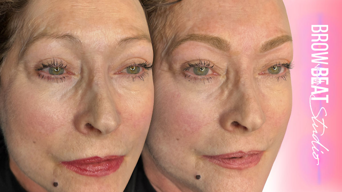 Mature Pigment Healing Mature skin brows showing pigment balance after scabbing