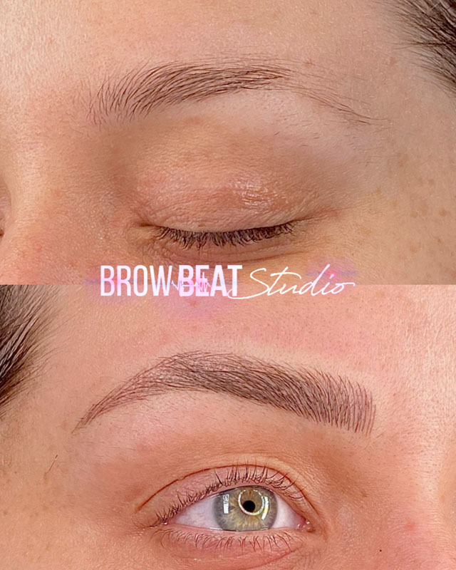 Brunette Results Brunette microblading brows shown before and after