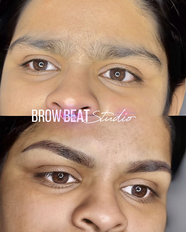 Eyebrows shown after initial powder brow treatment