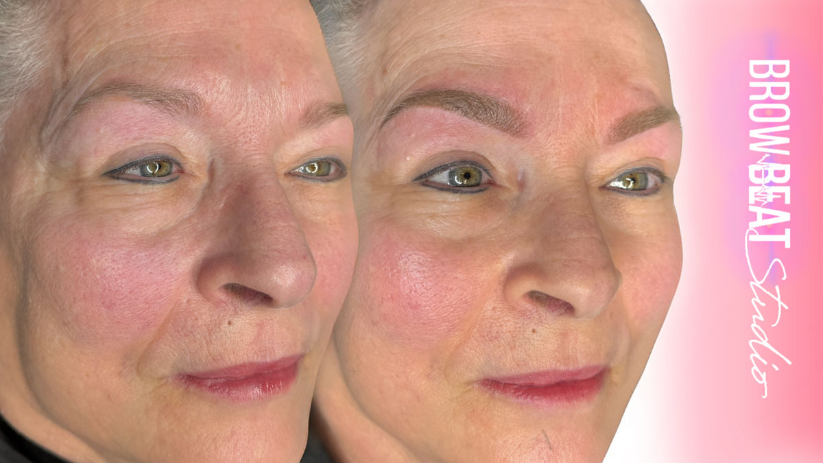 Mature skin showing ombré shading eyebrow results