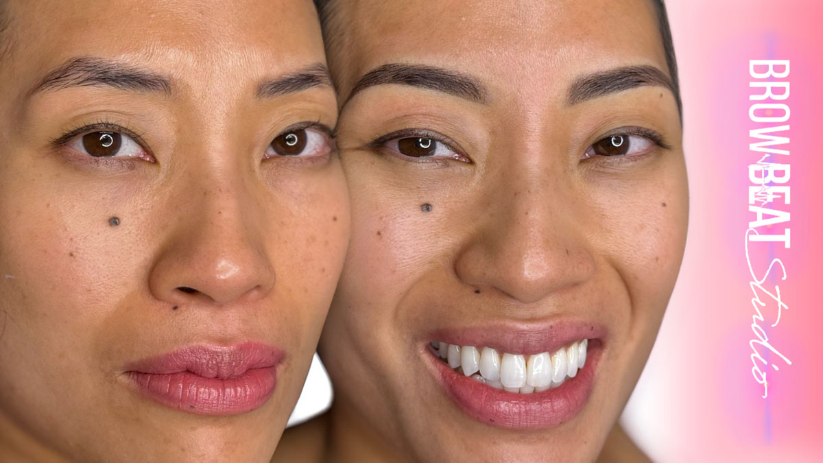 High Melanin Transformation Brunette ombré brows with natural healing appearance