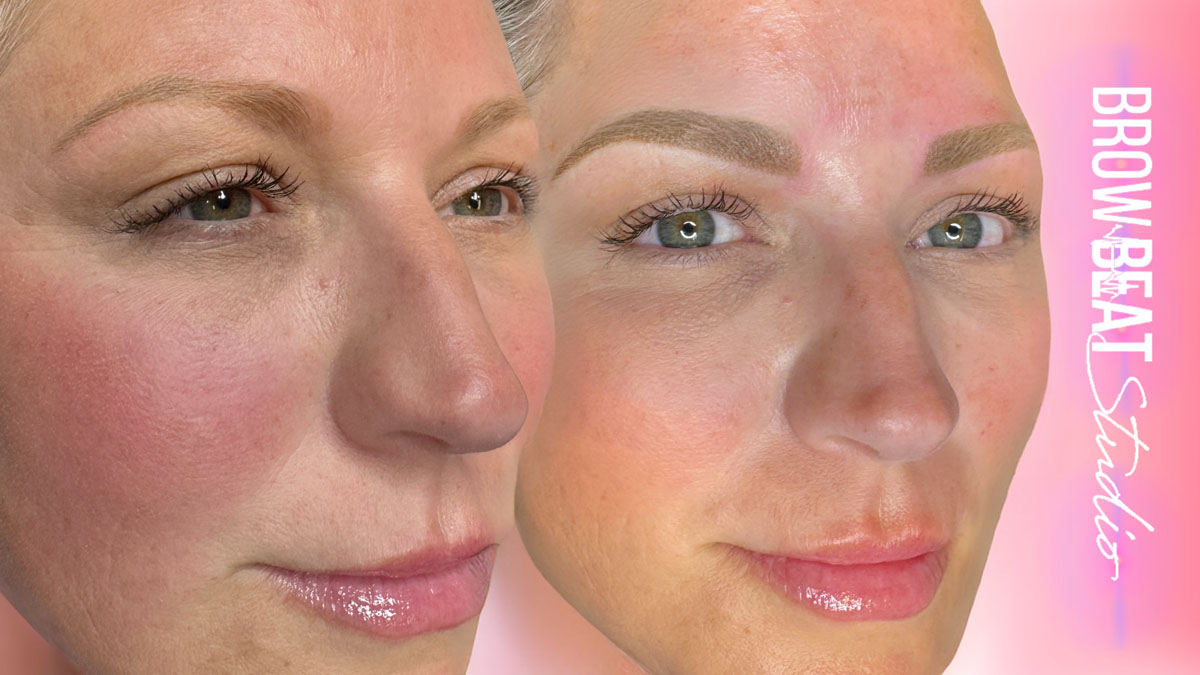 Ombré Brow Details Detailed view of ombré powder brow before and after