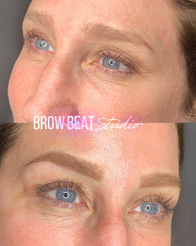 Blonde Powder Brow Results Side-by-side blonde powder brow before and after photos