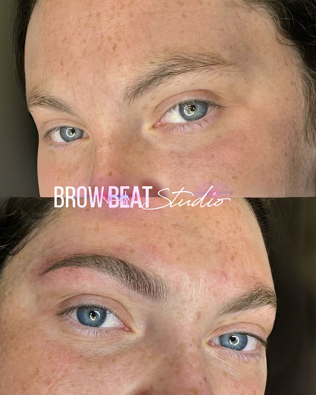 Brunette powder brows in early healing phase