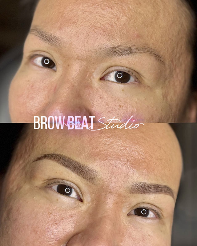 Powder brow natural finish shown before and after