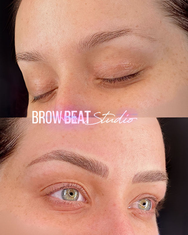 Brunette brows transformed through microblading service