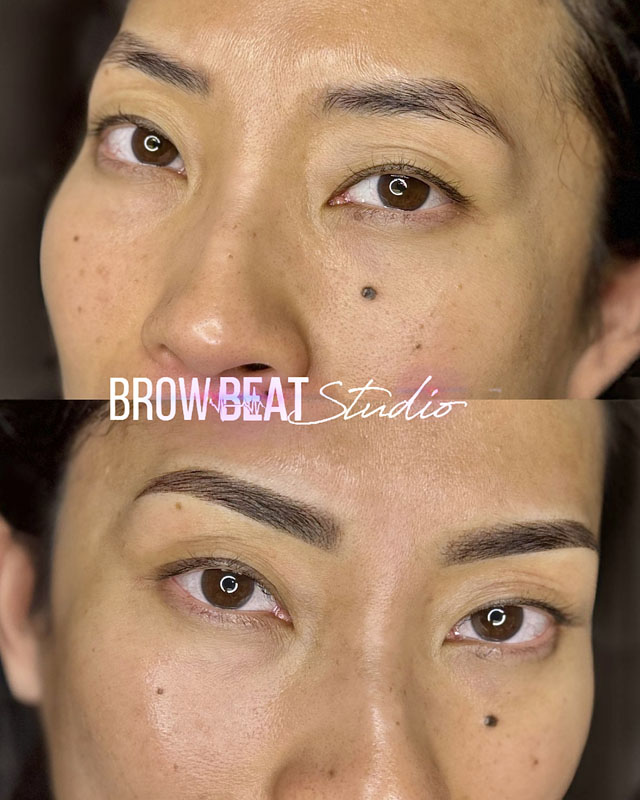Pigment softening during healing of ombré brows