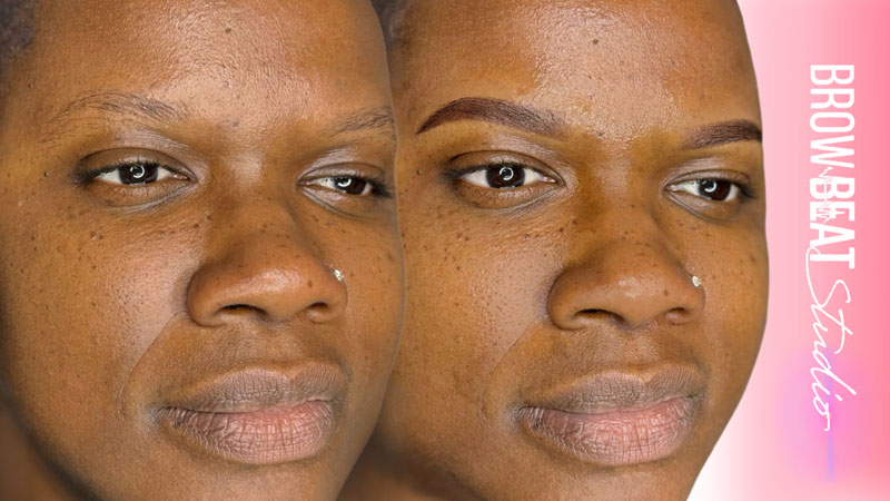 before and after ombré brows with soft airbrushed appearance