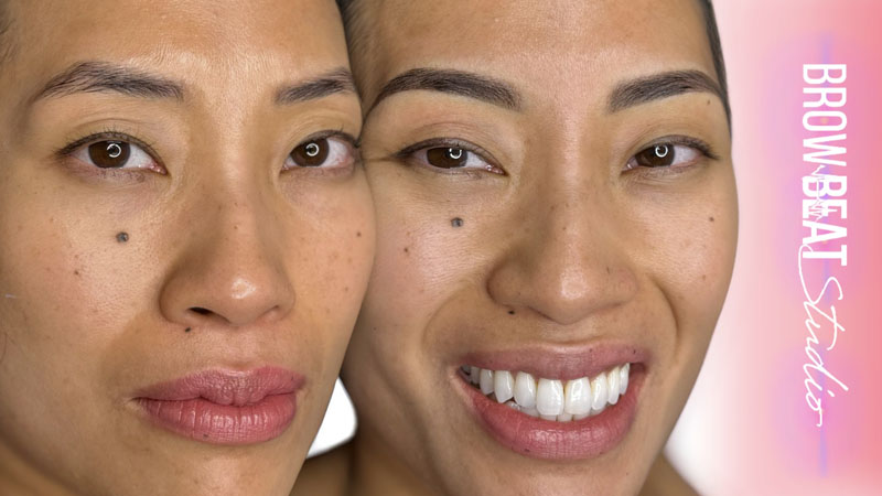 before and after brows showing layered powder density build