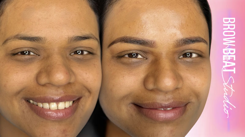 powder brows before after high melanin skin before and after powder brows on high melanin skin showing smooth saturation and shape