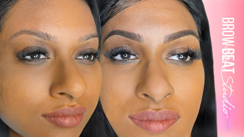 machine brows before after melanin density before and after machine hybrid brows with even saturation