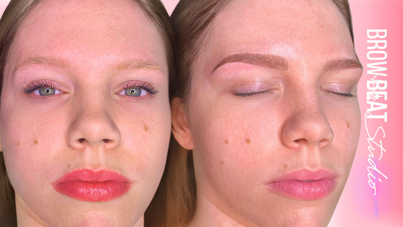 Soft pressure microblading and shading example Microblading with gentle depth and refined alignment before and after