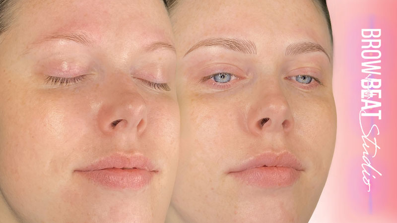 microblading where fine lines soften structure natural hairstroke work on older client showing subtle lift