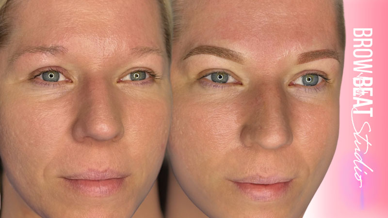 Micro-powder texture for light brows Airbrushed powder brows suited for red toned clients